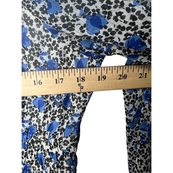 Express Blue Floral Long-Sleeve Cropped Blouse With Ruched Bust Size Large - Picture 9 of 15